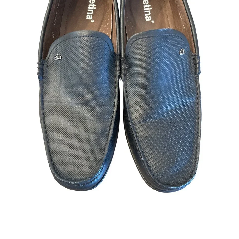 Aretina Mens Loafers Slip Ons Black Leather‎ Luxury Classic Comfort Shoe